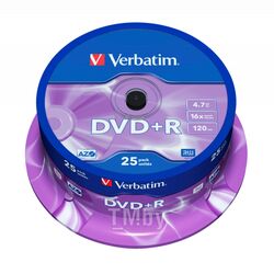 Оптический диск DVD+R 4.7Gb 16x Verbatim DLP Matt Silver по 10 шт. CakeBox 043498