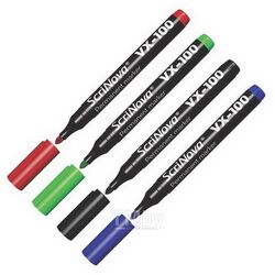 Набор маркеров перманентных 4 штуки: черный, красный, синий, зеленый, ширина линии 1-3мм, пулевидны Remocolor 13-0-044