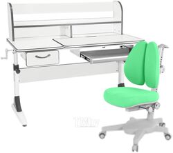 Парта+стул Anatomica Study-120 Lux Armata Duos с надстройкой, органайзер и ящик (белый/серый/зеленый)