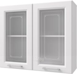 Шкаф навесной для кухни Горизонт Мебель Классик 80 с витриной (белый эмалит)