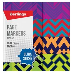 Закладки бумажные "Ultra Sticky. Zigzag" 18*70 мм, 4 цв.*25 шт., ассорти, карт. обл. Berlingo LSz_41132