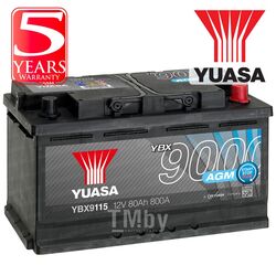 Аккумулятор AGM Start Stop Plus 12V 80Ah 800A ETN 0(R+) B3 317x175x190 21,9kg YUASA YBX9115