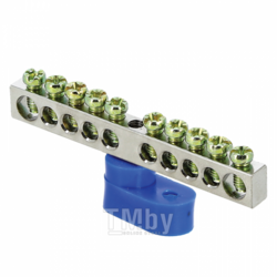 Шина "0" N (6x9мм) 10 отв. цинк синий угловой изолятор EKF PROxima