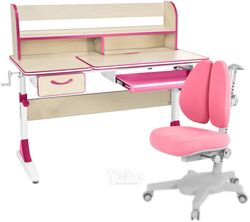 Парта+стул Anatomica Study-120 Lux Armata Duos с надстройкой, органайзер и ящик (клен/розовый/розовый)