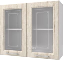 Шкаф навесной для кухни Горизонт Мебель Классик 80 с витриной (рустик молочный)