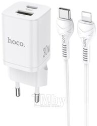 Зарядное устройство сетевое Hoco N14 + кабель Type-C to Lightning (белый)