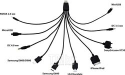 USB кабель 10 в 1 microUSB miniUSB 30 pin LG Chocolate Samsung SonyEricsson DC 3.5 DC 4.0 Nokia (REXANT)