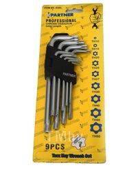 Набор ключей торкс Г-образных длинных 9пр.(1,5-10мм) в пластиковом держателе Partner PA-609L