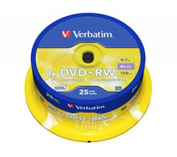 Оптический диск DVD+RW 4.7Gb 4x Verbatim DLP Silver по 25 шт. CakeBox 043489 EOL