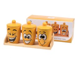 Набор банок для сыпучих продуктов керамических "Smile" 3 шт. 9,9*9,9*14,9 см/550 мл на подставке (арт. L2520873, код 079497)