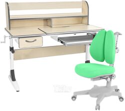 Парта+стул Anatomica Study-120 Lux Armata Duos с надстройкой, органайзер и ящик (клен/серый/зеленый)