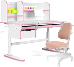 Парта+стул Kinderzen Dali Plus Armata надстройка, ящик, органайзер и подставка (белый/розовый/светло-розовый)