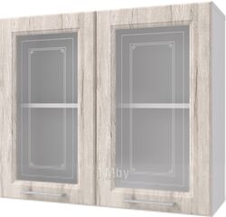 Шкаф навесной для кухни Горизонт Мебель Классик 80 с витриной (рустик серый)