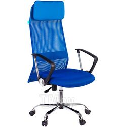 Кресло руководителя Бюрократ KB-6N синий TW-05 TW-10 сетка/ткань с подголов. крестов. металл хром