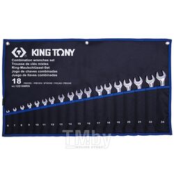 Набор комбинированных ключей, 6-24 мм, чехол из теторона, 18 предметов KING TONY 12D18MRN