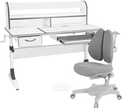Парта+стул Anatomica Study-120 Lux Armata Duos с надстройкой, органайзером и ящик (белый/серый/серый)