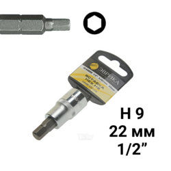 Насадка-вставка с битой Hex H9 1/2 22мм L=60мм (с держателем) ЭВРИКА ER-94805H