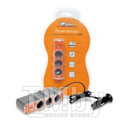 Прикуриватель-разветвитель на 3 гнезда + USB (оранжевый) ASP3U03