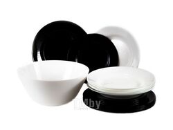 Набор посуды стеклокерамический "plumi black&white" 19 пр.: 18 тарелок 19/22/24 см, салатник 24 см Luminarc V0347