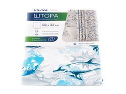 Занавес-Шторка для ванной полиэтиленовая "дельфины" белая 180x180 см ВИЛИНА 6984-008-white