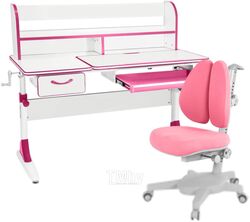 Парта+стул Anatomica Study-120 Lux Armata Duos с надстройкой, органайзером и ящиком (белый/розовый/розовый)