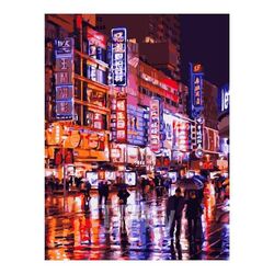 Набор для рисования по номерам, картина 41х50 см "Ночной дождь" (основа на карт, краски, кисть) LORI Кпн-300