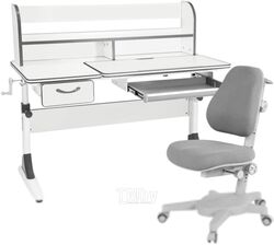 Парта+стул Anatomica Study-120 Lux Armata с надстройкой, органайзером и ящиком (белый/серый/серый)
