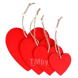 Подвеска деревянная "Сердце" 4шт/уп (набор) красного и белого цвета. Darvish DV-H-1344