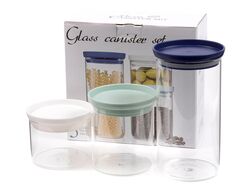 Набор банок для сыпучих продуктов стеклянных 3 шт. 350/550/1000 мл с пластмассовыми крышками (арт. 95367C, код 228812)