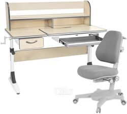 Парта+стул Anatomica Study-120 Lux Armata с надстройкой, органайзером и ящиком (клен/серый/серый)