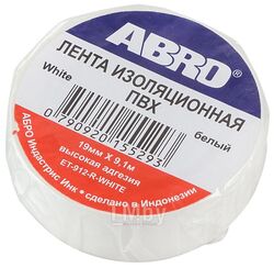 Изолента белая из ПВХ, 19 мм х 9.1 м, предназначена для изоляции проводов низкого напряжения, намотки пучков проводки, маркировки ABRO ET-912A