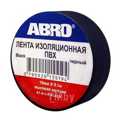 Изолента черная из ПВХ, 19 мм х 9,1 м, предназначена для изоляции проводов низкого напряжения, намотки пучков проводки, маркировки ABRO ET-912B