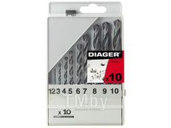 Набор сверл по мет. 1-10мм 10шт HSS Standard (Diager) (752С) (752C) (DIAGER)