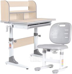 Парта+стул Anatomica Study-80 Lux Lux 02 с надстройкой и ящиком (клен/серый/серый)