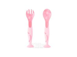 Набор столовых приборов пластмассовых детских розовых 2 пр. 13 см на присоске: ложка, вилка Kidfinity 431312005