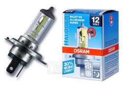 Лампа OSRAM Allseason (H4) 12V 60/55W P43t +30% света, цвет. темп. 3000К 64193ALS