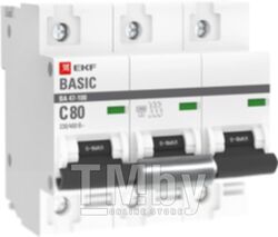 Выключатель автоматический EKF Basic ВА 47-100 3P 80A (C) 10kA / mcb47100-3-80C-bas