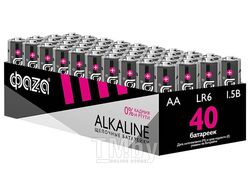 Батарейка 40шт (коробка) AA LR6 1,5V Alkaline LR6A-P40 ФАZА Alkaline Pack-40 (40 батареек в коробке (20 спаек по 2 шт))