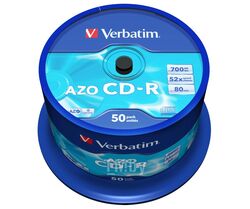 Оптический диск CD-R 700Mb Verbatim Crystal AZO 52x CakeBox 50 шт. 43343