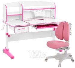 Парта+стул Anatomica Uniqa Armata Duos с надстройкой и подставкой для книг (белый/розовый/розовый)