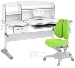 Парта+стул Anatomica Uniqa Armata Duos с надстройкой и подставкой для книг (белый/серый/зеленый)
