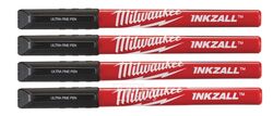 Промышленные ручки с тонким кончиком, 4 штуки, черные Milwaukee