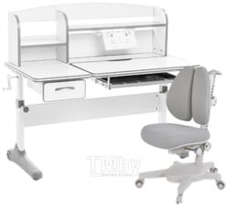 Парта+стул Anatomica Uniqa Armata Duos с надстройкой и подставкой для книг (белый/серый/серый)