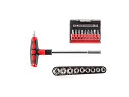 Отвертка Hammer Flex 601-027 с набором бит и головок (19 шт.) Т-образная рукоятка, CRV