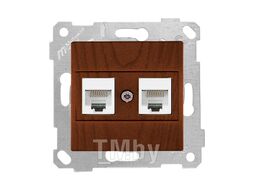 Розетка компьютерная 2xRJ45 (Cat5e, скрытая, без рамки) орех, RITA, MUTLUSAN
