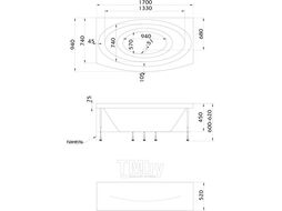 Ванна акриловая 1Марка Nega 170x95 (с каркасом и экраном)