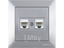 Розетка компьютерная 2xRJ45 (Cat6, скрытая) серебро, DARIA, MUTLUSAN ((2xRJ 45) 8-pin, соединения типа 568A или 568B)