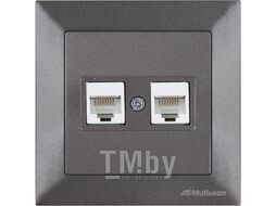 Розетка компьютерная 2xRJ45 (Cat6, скрытая) дымчатая, DARIA, MUTLUSAN ((2xRJ 45) 8-pin, соединения типа 568A или 568B)