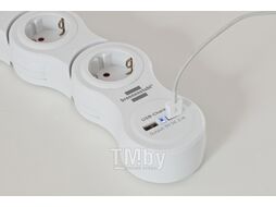 Удлинитель 1.4м (5 роз., 3.3кВт, с/з, 2 USB, выкл., ПВС) гибкий, белый, Brennenstuhl Vario Power (провод 3х1,5мм2; сила тока 16А; 2 USB порта, с/з - с