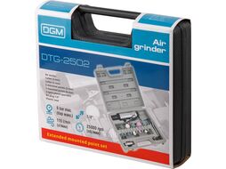 Пневмошлифмашина прямая DGM DTG-2502 с набором шарошек (25000 об/мин; 115 л/мин; Цанги:3 мм/6 мм; 10 шлифкамней; Чемодан)